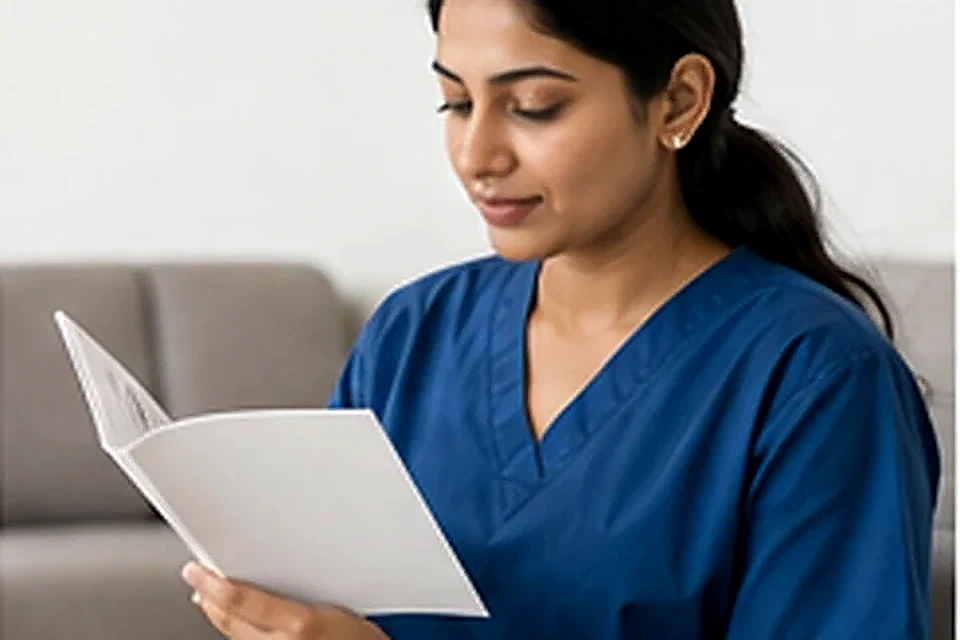 Nurse reading care instructions related to Male Infertility at Nadhira Cosmo Clinic, Avadi