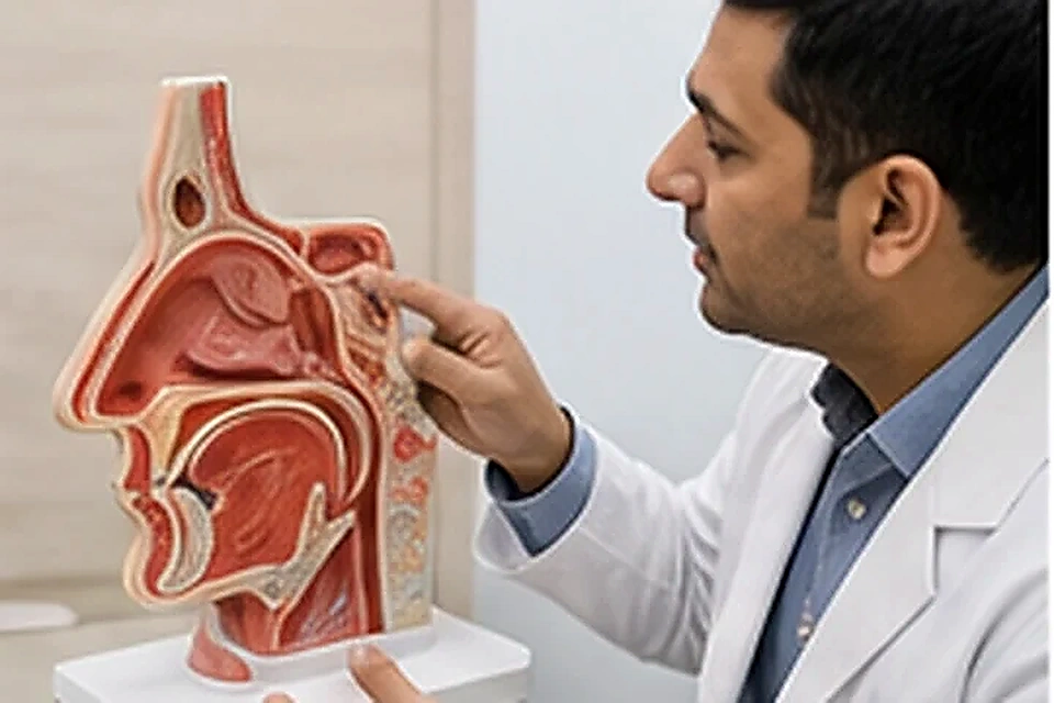 Nose anatomy education related to FESS (Functional Endoscopic Sinus Surgery) at Nadhira Cosmo Clinic, Avadi