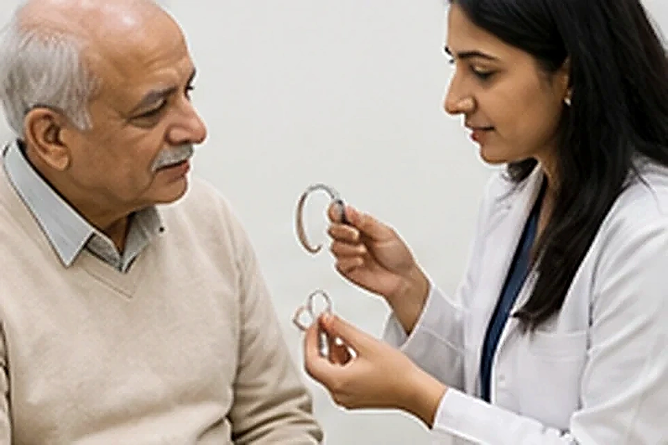 Senior hearing aid discussion related to Epistaxis (Nosebleed) at Nadhira Cosmo Clinic, Avadi