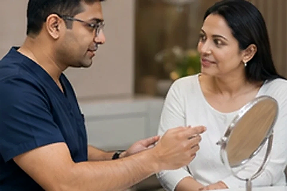 Mirror-based treatment plan related to Complete Skin, Hair & Aesthetic Solutions at Nadhira Cosmo Clinic, Avadi