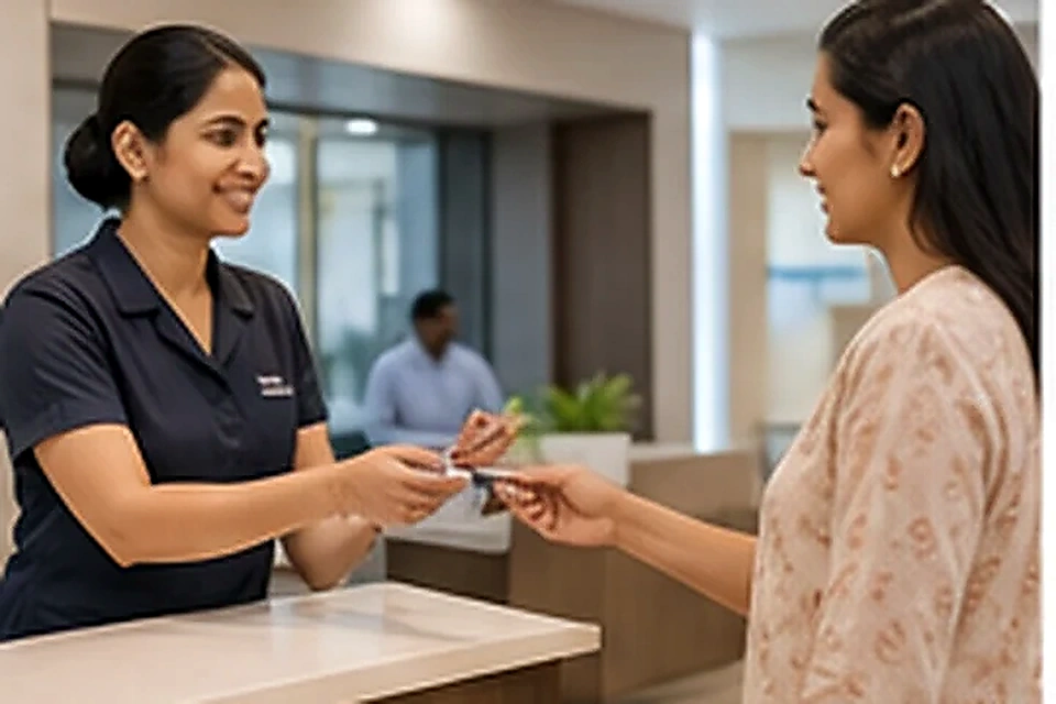 Patient booking at reception related to Feel Confident in Your Skin at Nadhira Cosmo Clinic, Avadi